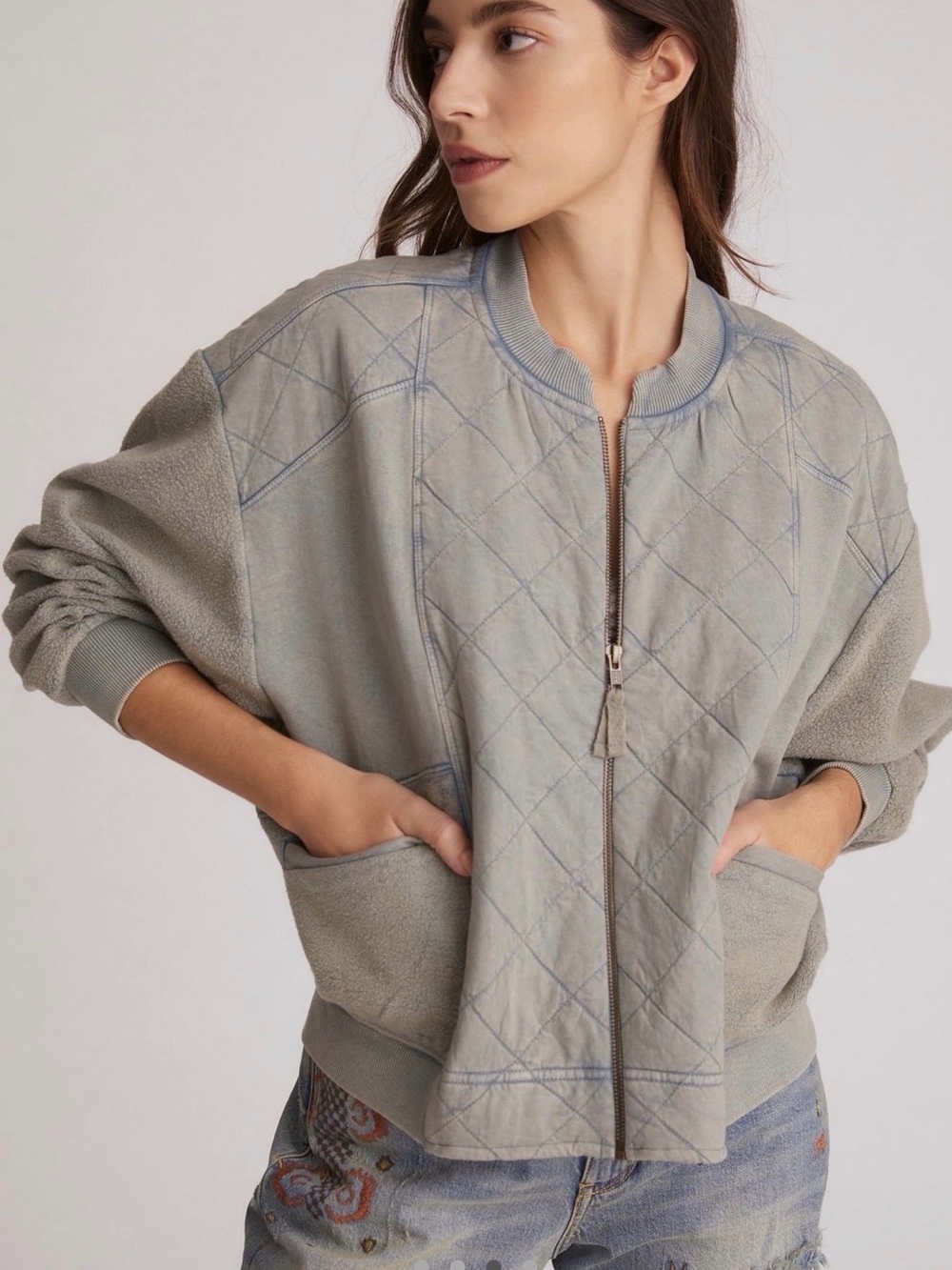 Anthropologie Pilcro Quilted Grey Bomber Jacket